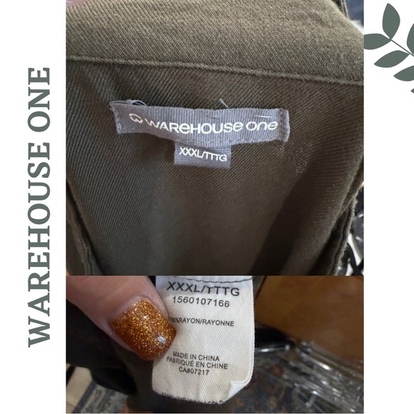 🛍️3/$40 Warehouse One Sleeveless Utility Vest Khaki Green Zip Snap Front  XXXL - Picture 7 of 7